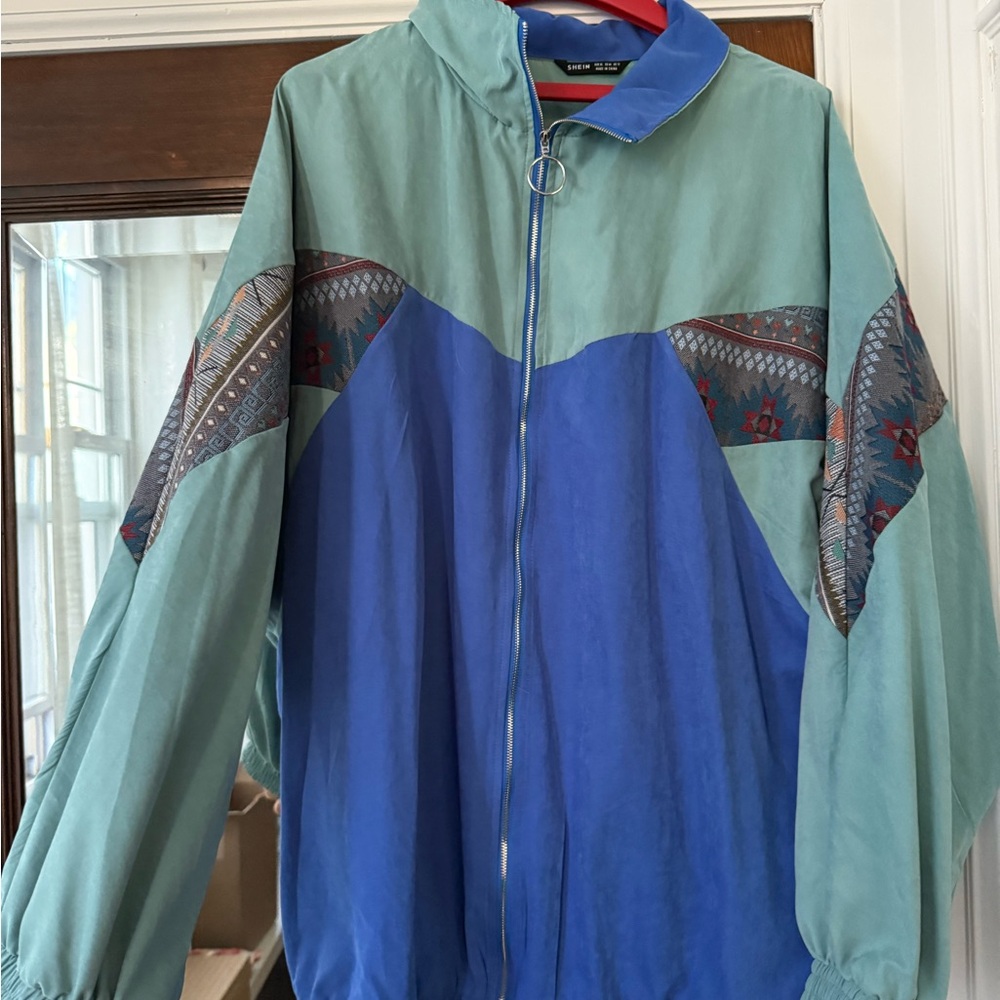 Vintage-looking Blue and Green Windbreaker Jacket